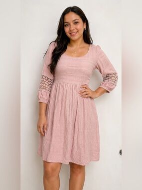 Mod Ref Dusty Rose Smocked Bodice Midi Dress